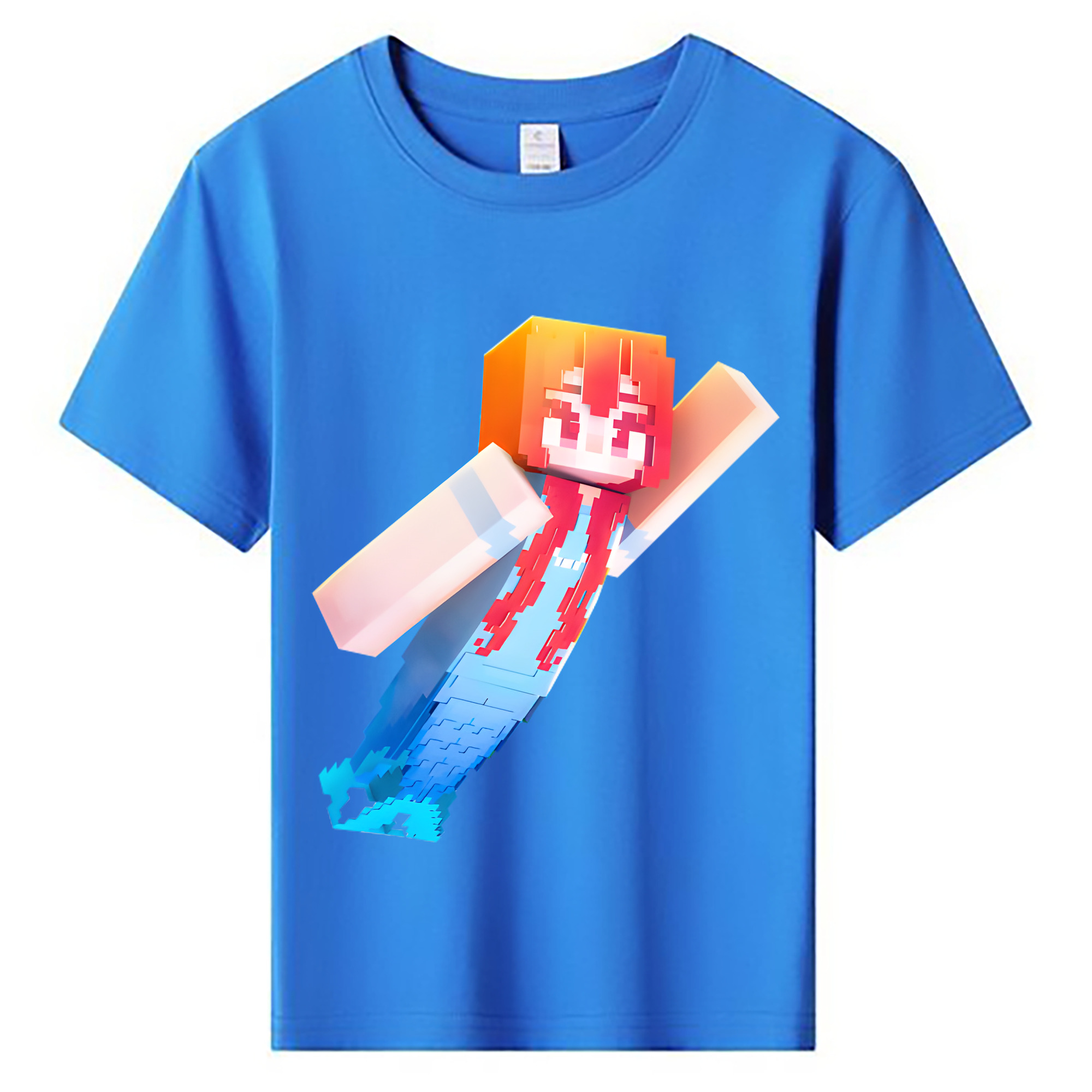 （画像用） マインクラフト ブロックの世界 Minecraft MC Block world 綿100％キッズTシャツ（フロントプリント）